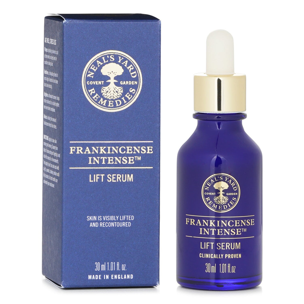 Neal's Yard Frankincense Intense Lift Serum in 30ml, revitalizing skin with anti-aging properties and essential oils for all skin types.