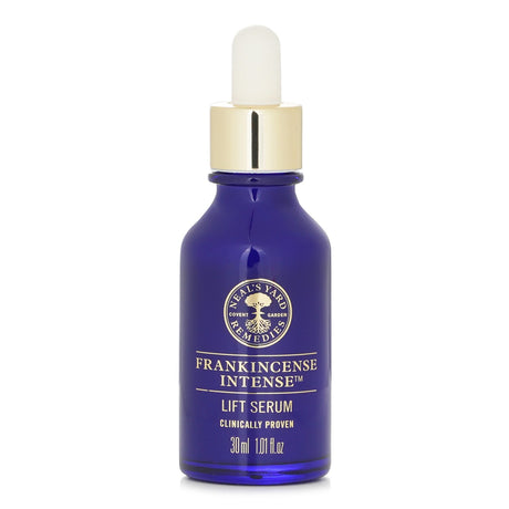 Neal's Yard Frankincense Intense Lift Serum in a 30ml bottle, rejuvenates skin with anti-aging benefits and essential oils.