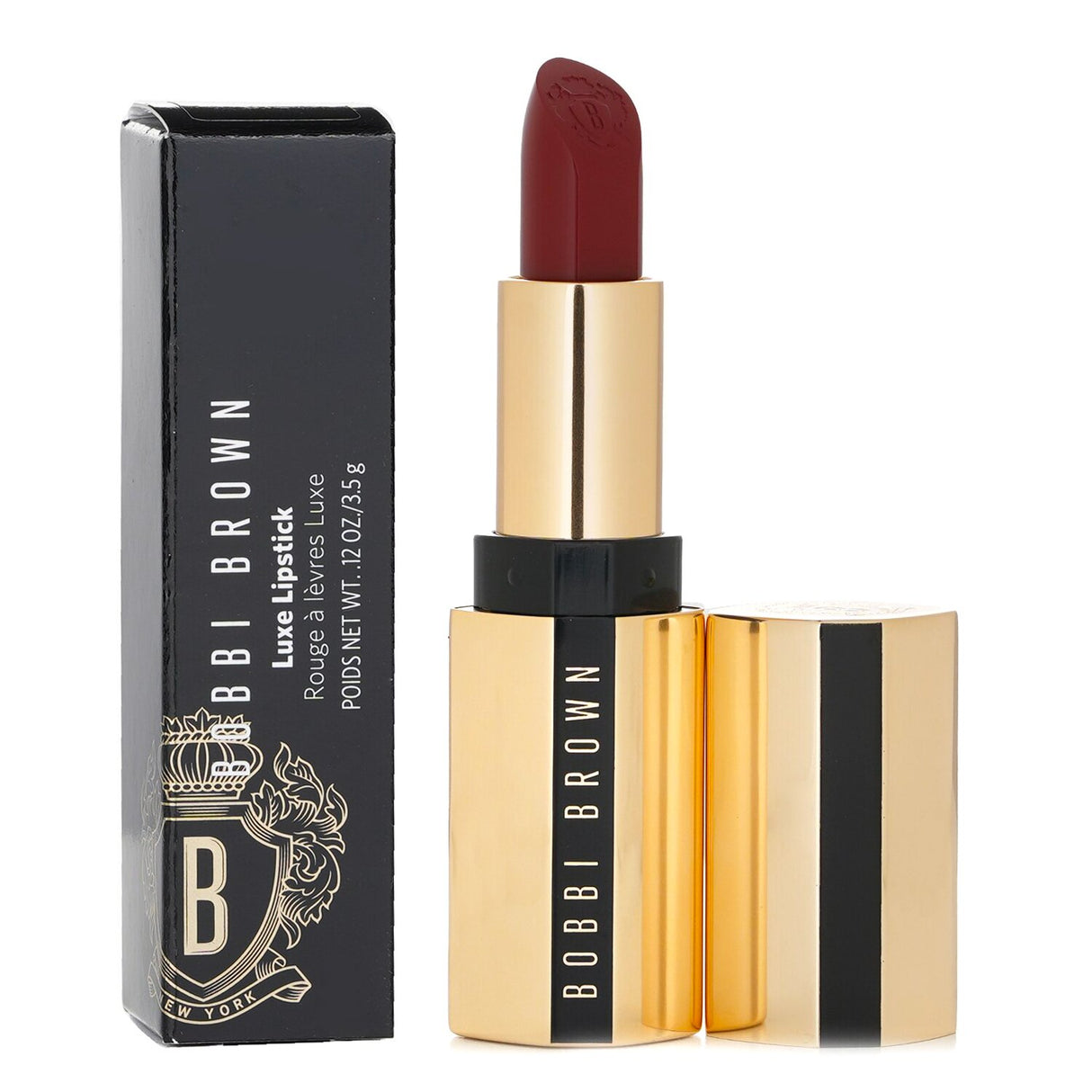 Bobbi Brown Luxe Lipstick in #814 Red Velvet offers rich satin color, lip care properties, and suits all skin tones beautifully.