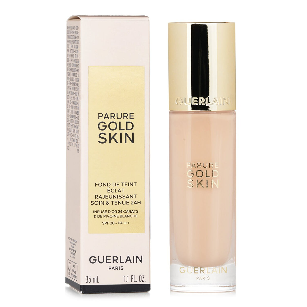 Guerlain Parure Gold Radiance Foundation in #0C, featuring 24-karat gold for a luminous, rejuvenating finish and SPF20 protection.