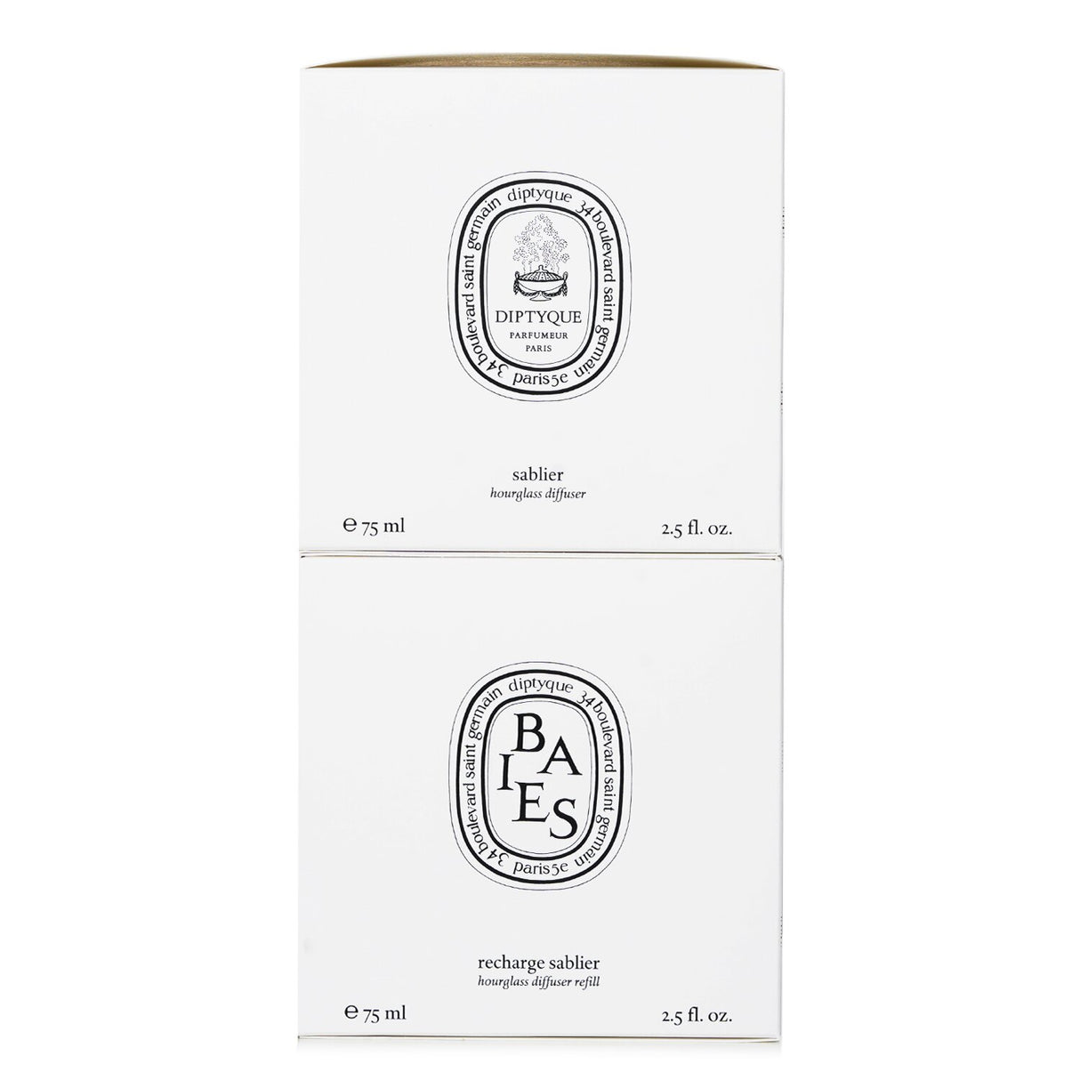 Elegant Diptyque Hourglass Diffuser - Baies (Berries) in 75ml, infusing spaces with fresh berry aromas for a tranquil ambiance.