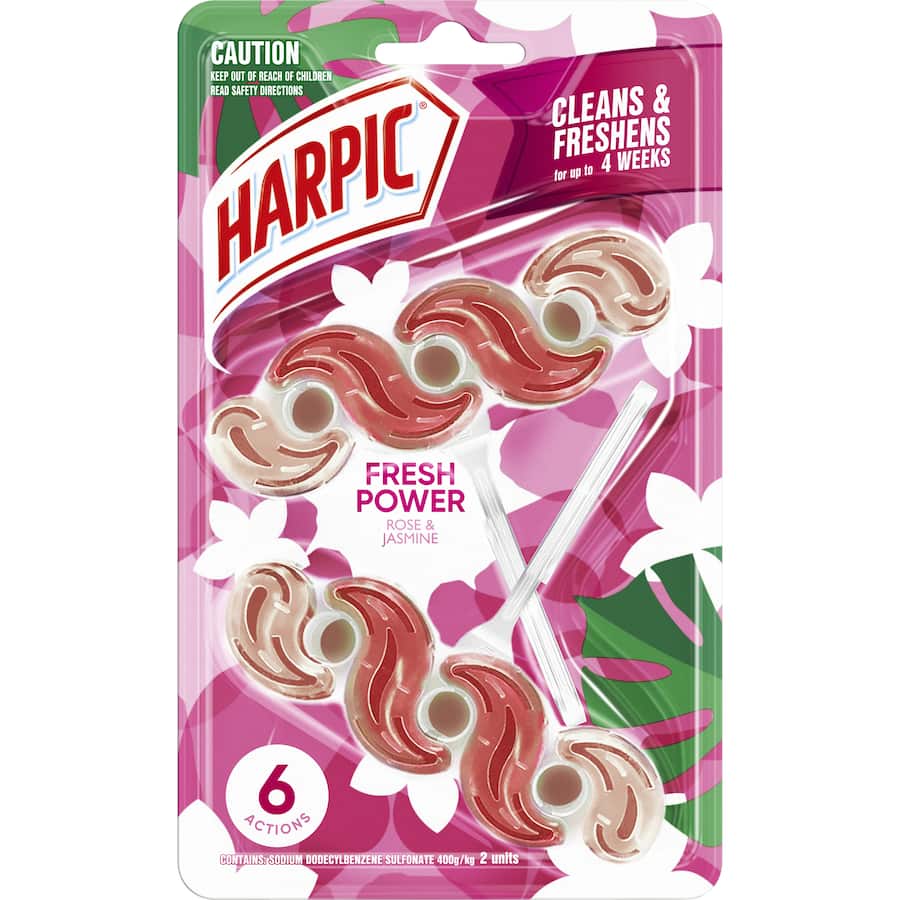 Harpic Toilet Cleaner Flush Fresh Power Rose & Jasmine 2 pack 100g