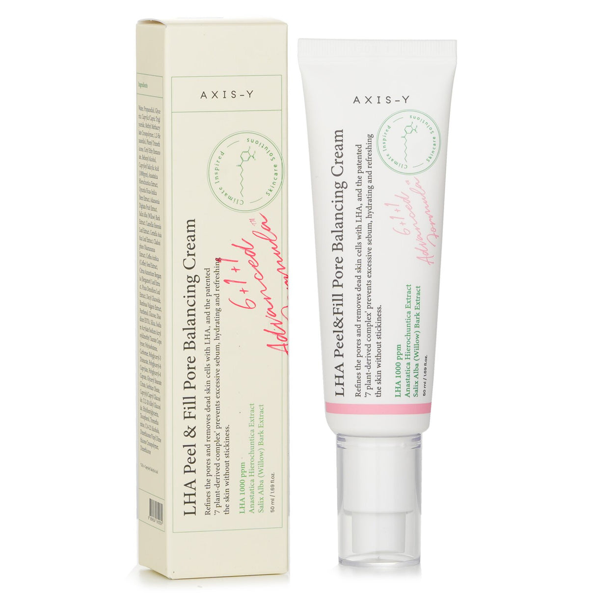 AXIS-Y LHA Peel & Fill Pore Balancing Cream in a 50ml jar, designed to hydrate, balance pores, and improve skin texture.