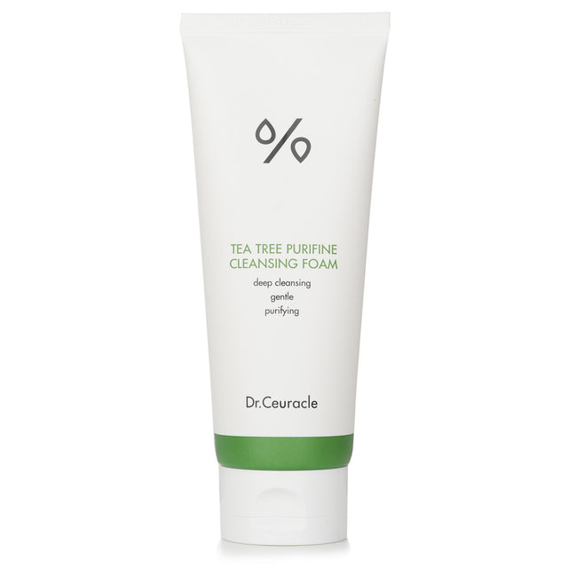 Dr.Ceuracle Tea Tree Purifine 30 Cleansing Foam with 30% tea tree extract, purifying and hydrating for acne-prone skin.