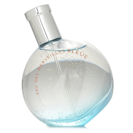 Hermes Eau Des Merveilles Bleue refillable perfume spray, 30ml, featuring citrus, floral, and aquatic notes for a magical scent.