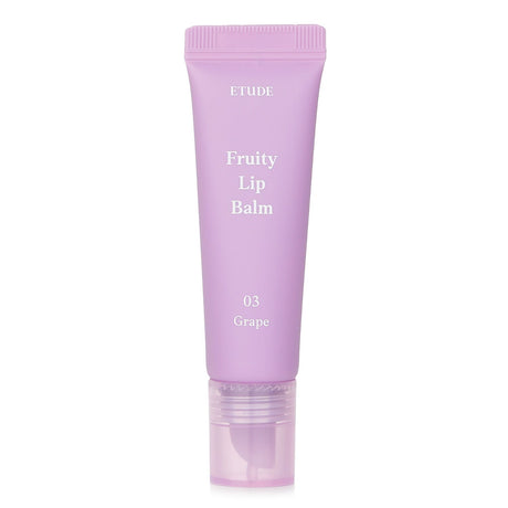 Vibrant Etude House #03 Grape Lip Balm, enriched with Berry Fruit Complex for hydration and a sweet grape scent.