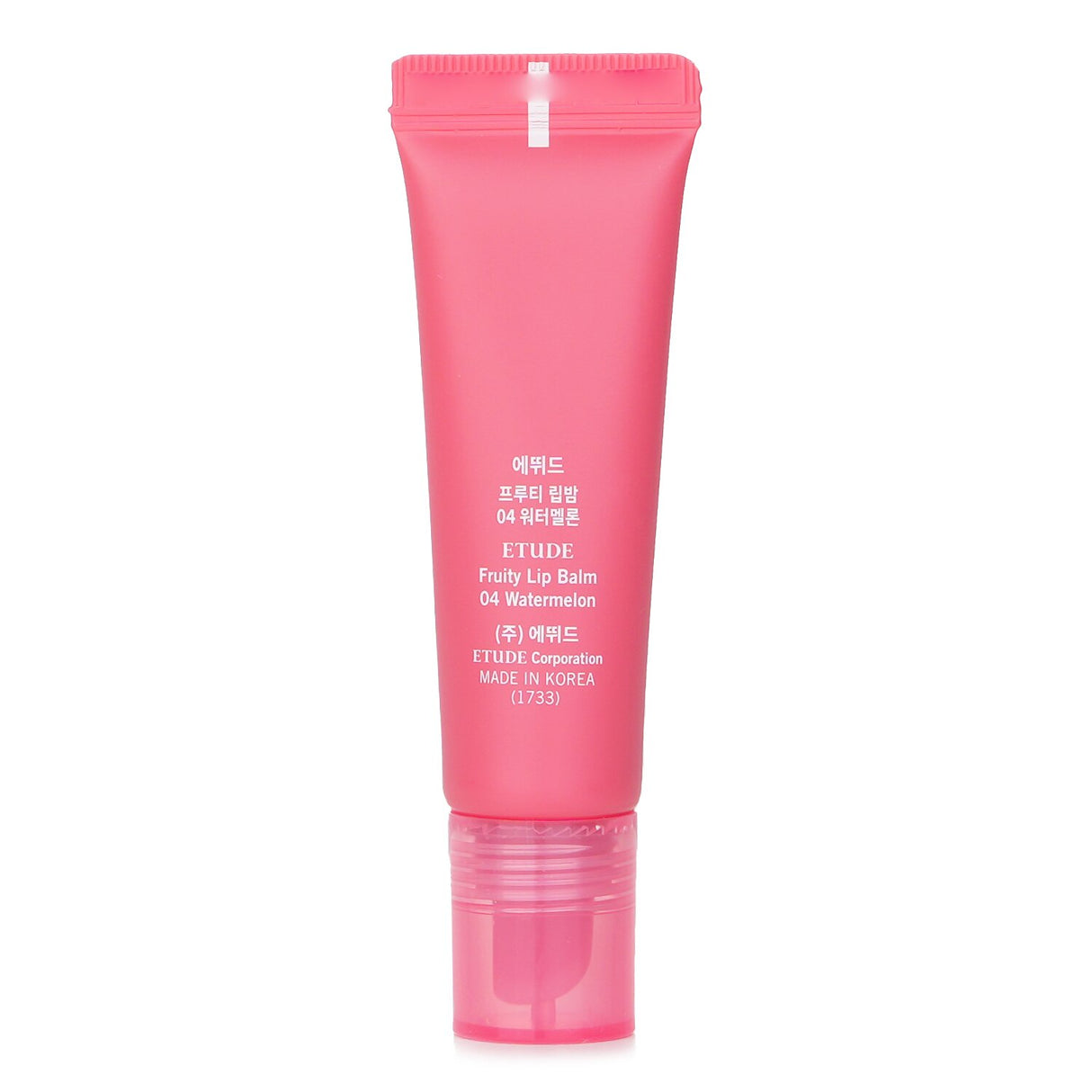 Etude House Fruity Lip Balm in #04 Watermelon, 10g, vibrant shade with fruity flavor and moisturizing Berry Fruit Complex.