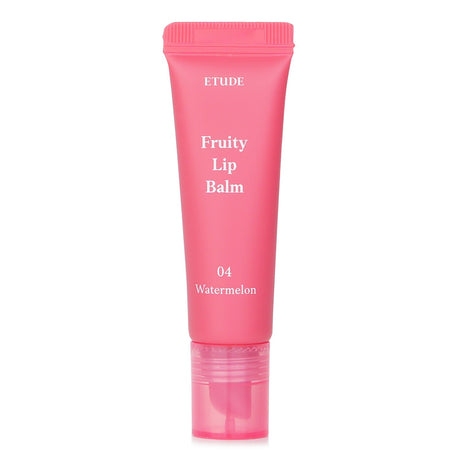 Vibrant Etude House Fruity Lip Balm in #04 Watermelon, enriched with Berry Fruit Complex for hydrated, colorful lips.