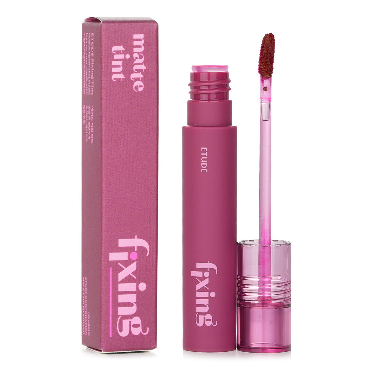 Hydrating Etude House lip tint in #14 Rose Lilac; lightweight, soft matte finish, long-lasting, and nourishing for all skin types.