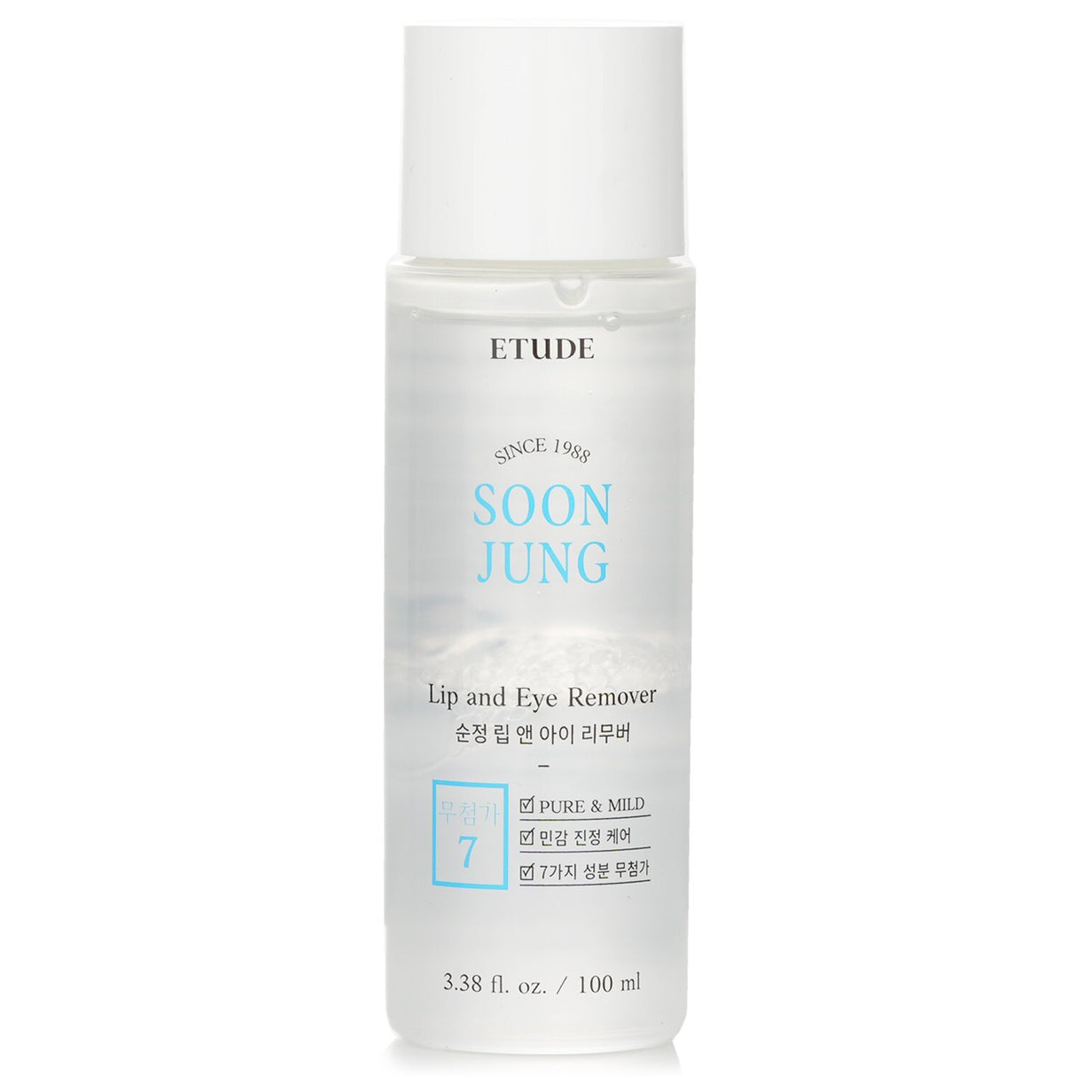 Etude House SoonJung Lip and Eye Remover in 100ml, gently removes heavy makeup while soothing sensitive skin.