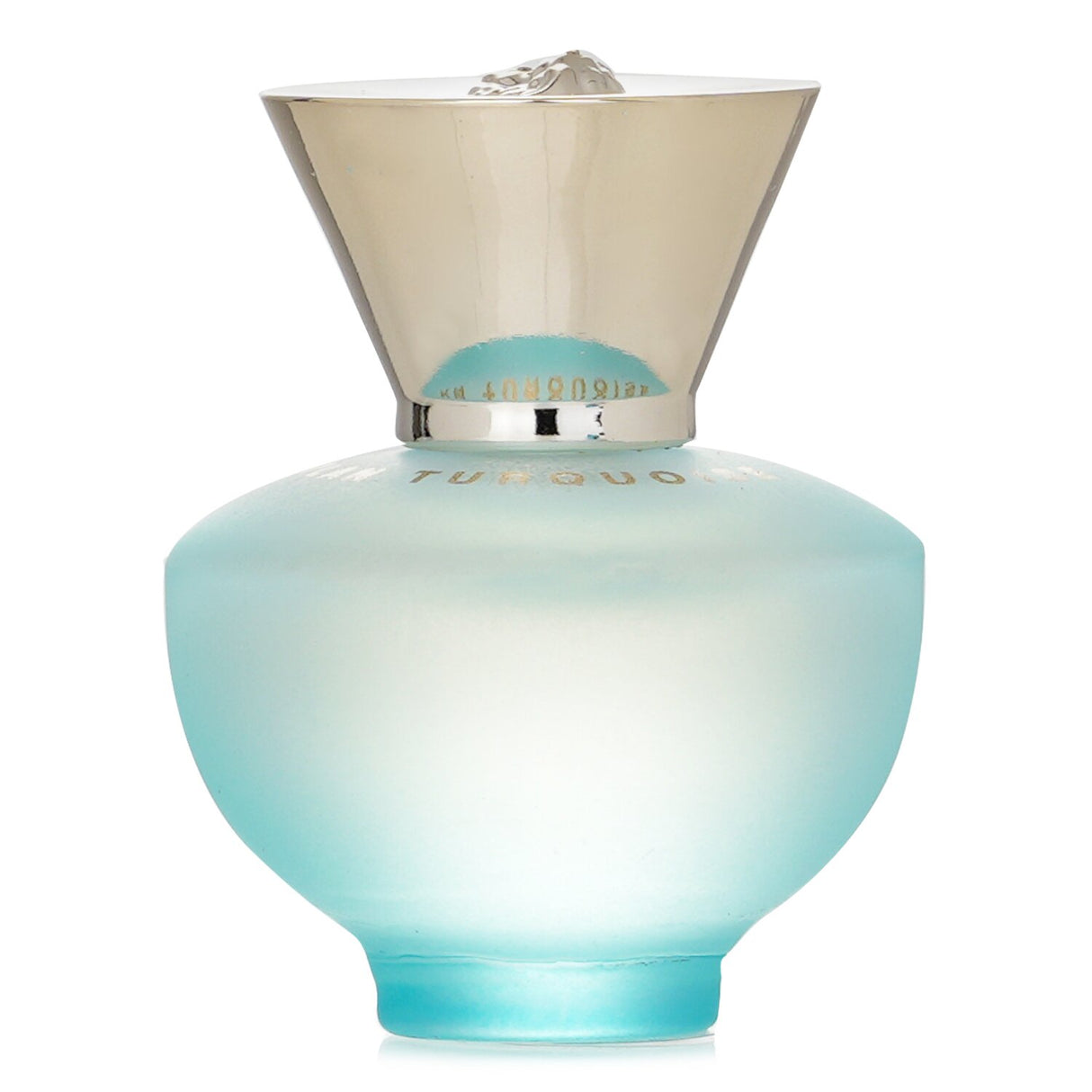 Miniature bottle of Versace Dylan Turquoise Eau De Toilette with fresh notes of lemon and berries, perfect for travel.