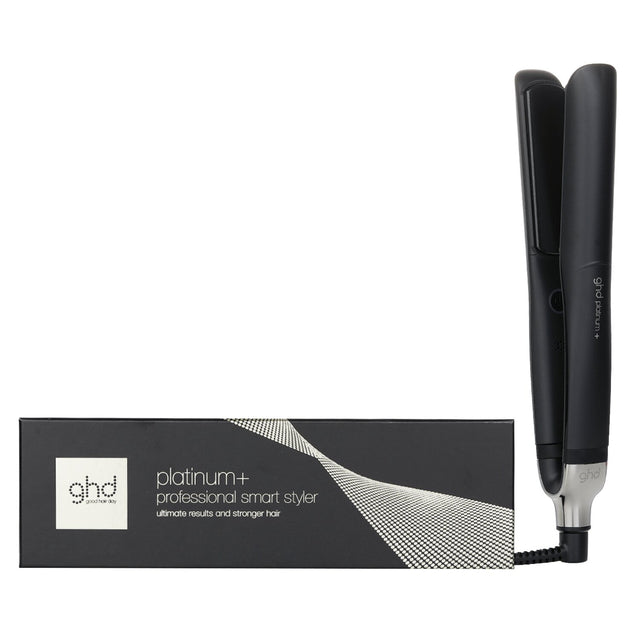 GHD Platinum+ Smart Styler in black, featuring predictive heat technology for sleek, shiny, and versatile hair styling.