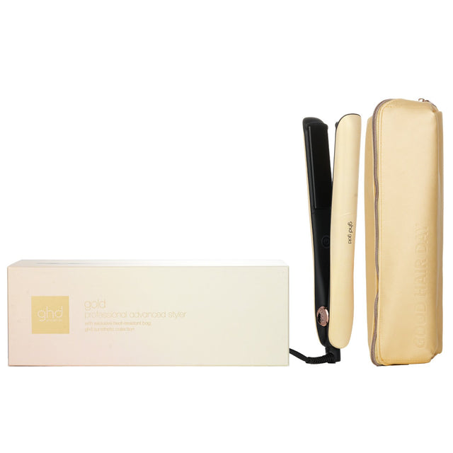 GHD Gold Professional Advanced Styler in Sun Kissed Gold, designed for sleek, healthy hair with dual-zone technology and safety features.