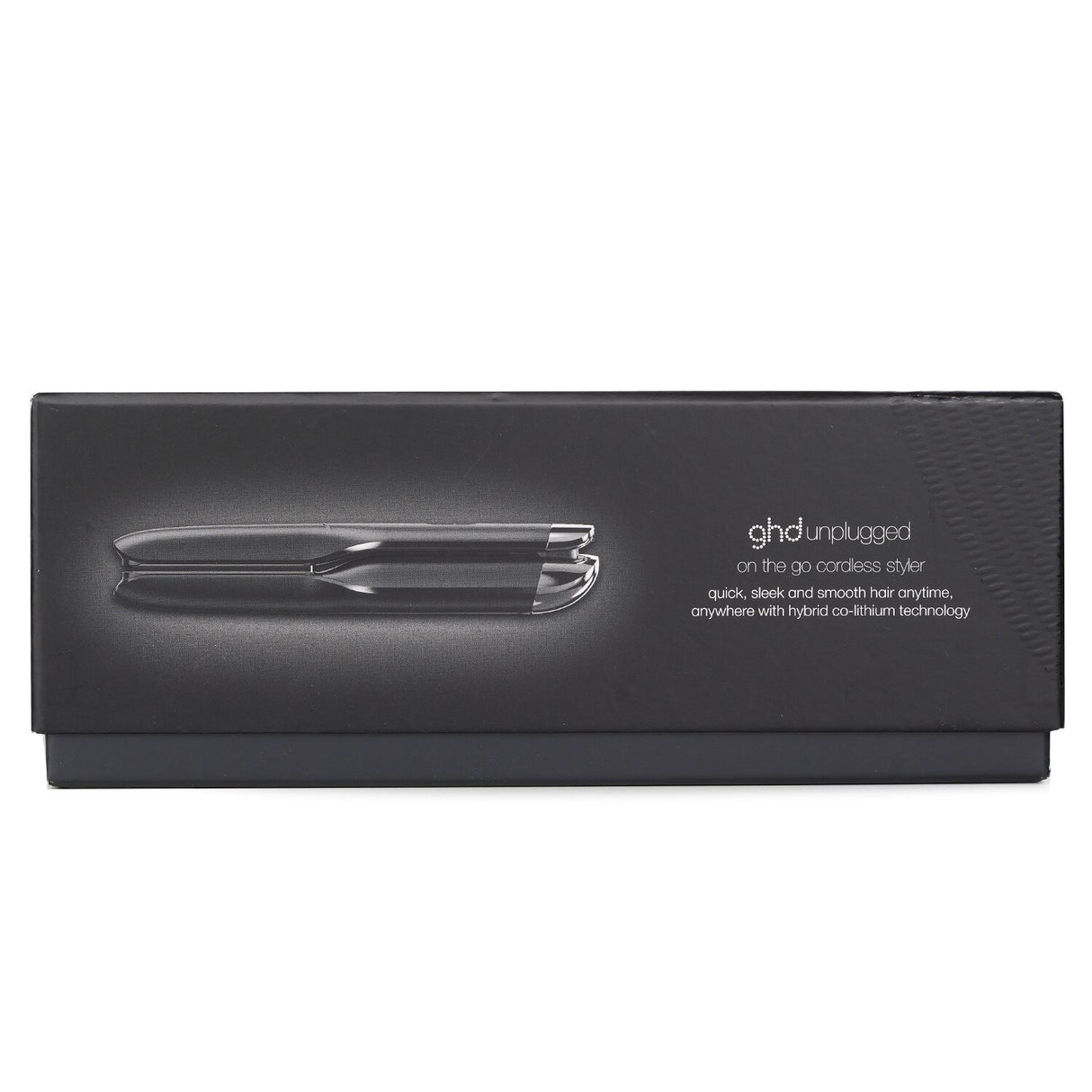 GHD Unplugged cordless hair straightener in black, features advanced technology for sleek styling anytime, anywhere.