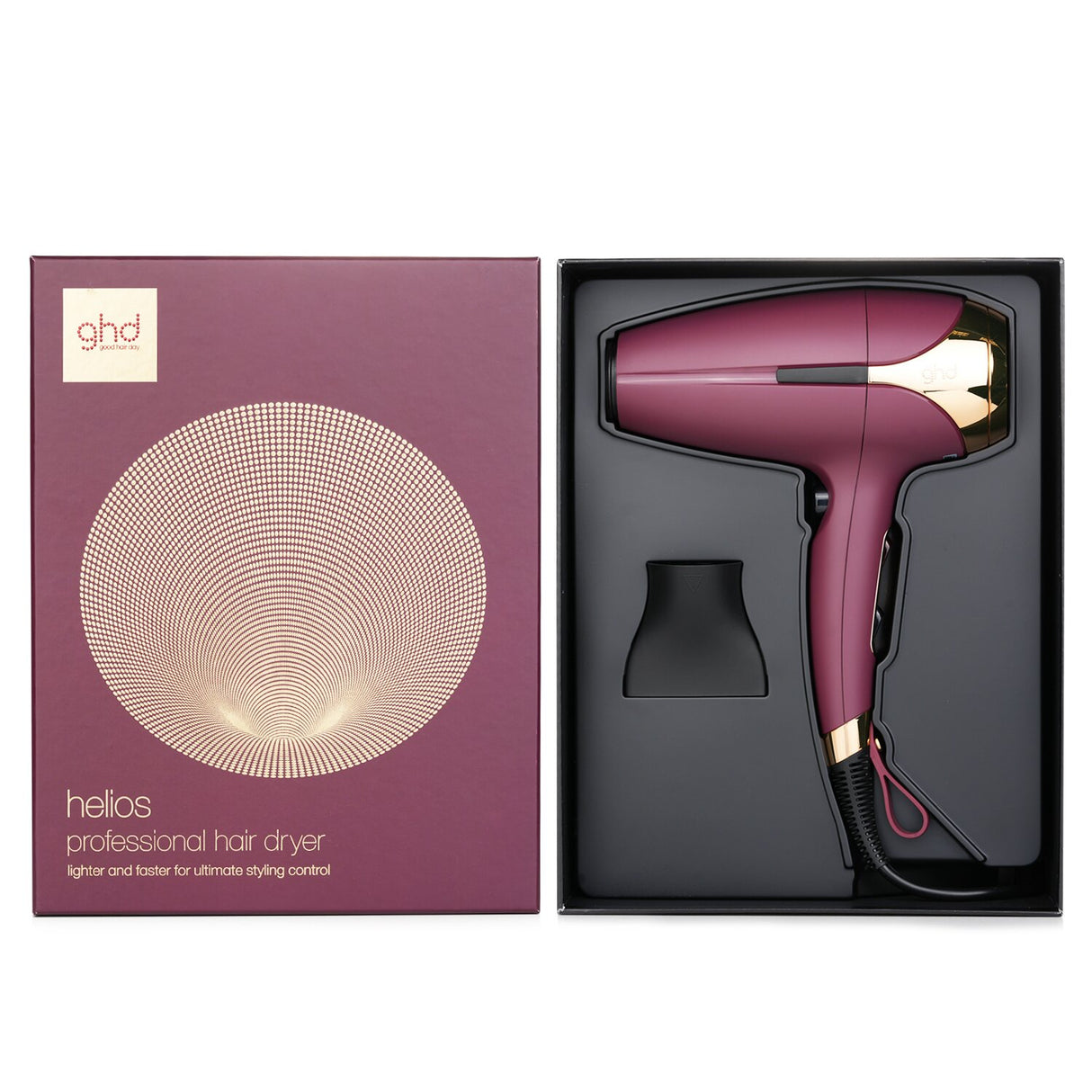 GHD Helios Professional Hair Dryer in Plum, featuring advanced technology for sleek, shiny, and quick salon-quality results.