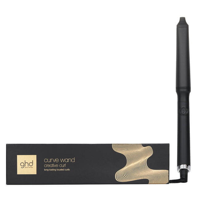 GHD Curve Wand in black, featuring a tapered barrel for natural, bouncy curls and quick heat-up for effortless styling.