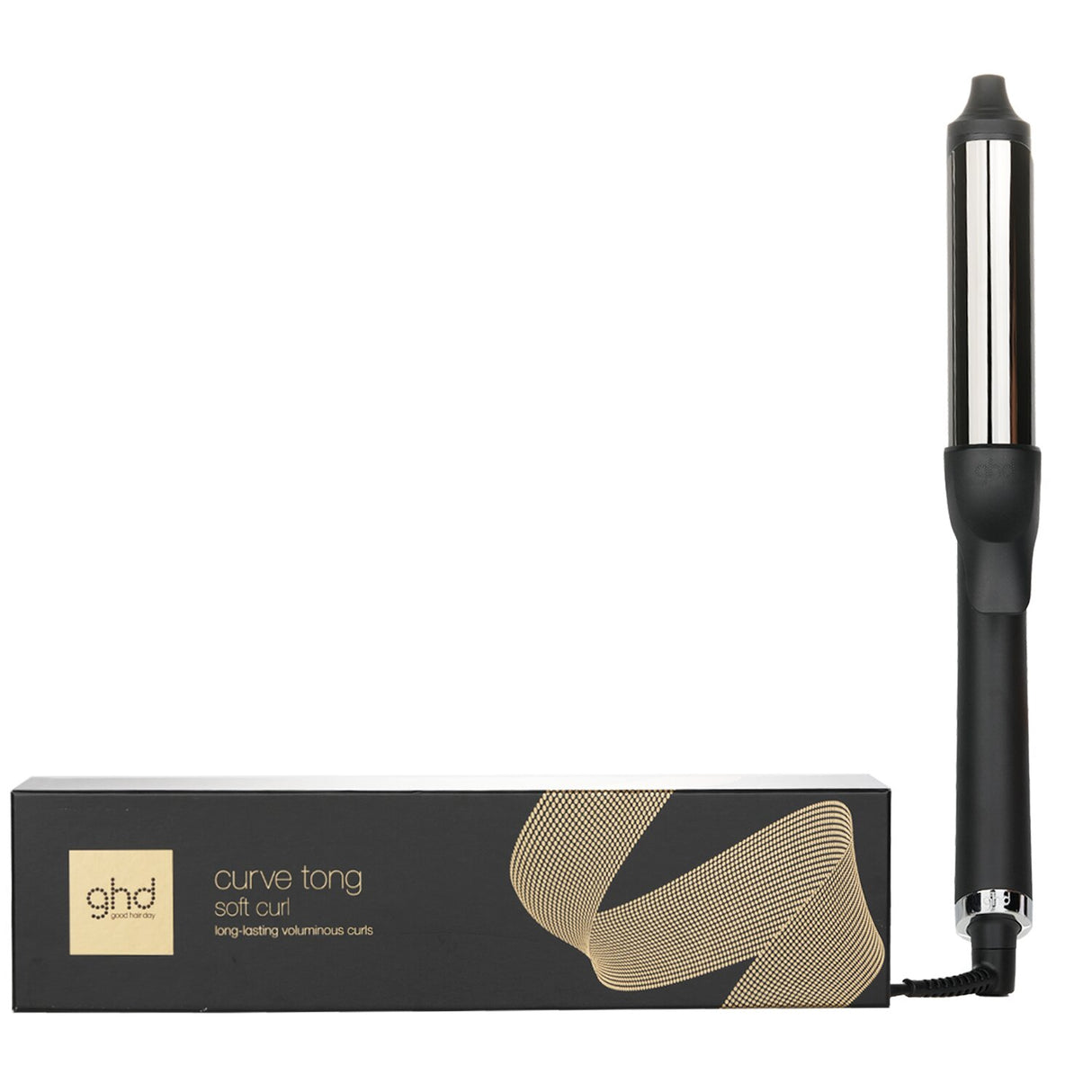 GHD Curve Tong in sleek black creates soft, voluminous curls with even heat and a spring-activated lever for easy styling.