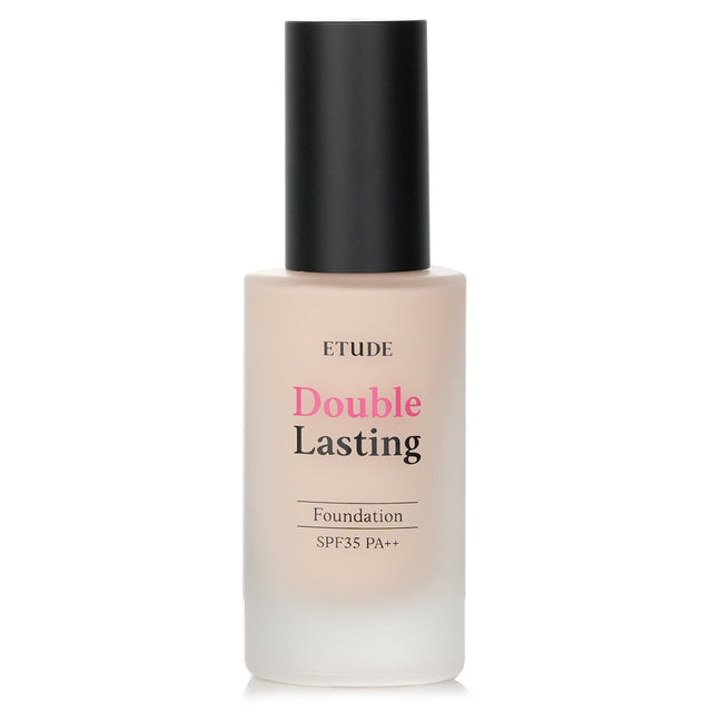 Etude House Double Lasting Foundation SPF 35 #21C1 Petal, 30g, offers high-coverage, lightweight feel, and a soft matte finish.