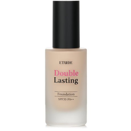 Etude House Double Lasting Foundation SPF 35 in Honey Sand offers high coverage, a soft matte finish, and UV protection.