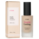 Etude House Double Lasting Foundation SPF 35 in #25N1 Tan, offering high-coverage, lightweight feel, and 24-hour wear.