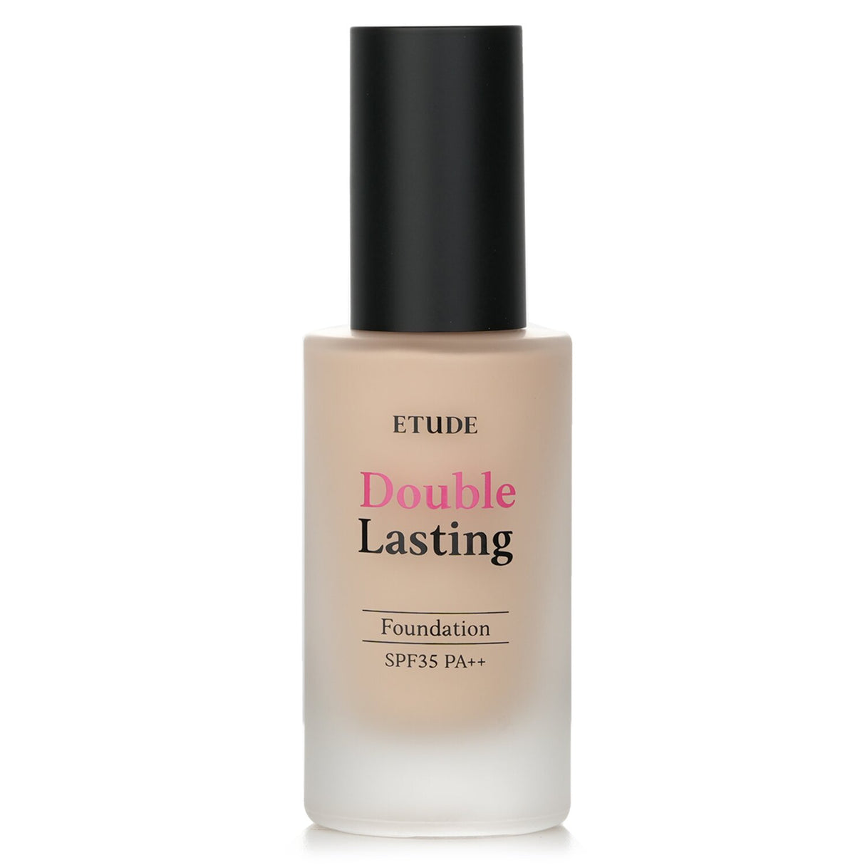 Etude House Double Lasting Foundation SPF 35 in #25N1 Tan, offering high coverage and a lightweight, soft matte finish.