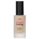 Etude House Double Lasting Foundation SPF 35 in #25N1 Tan, offering high coverage and a lightweight, soft matte finish.