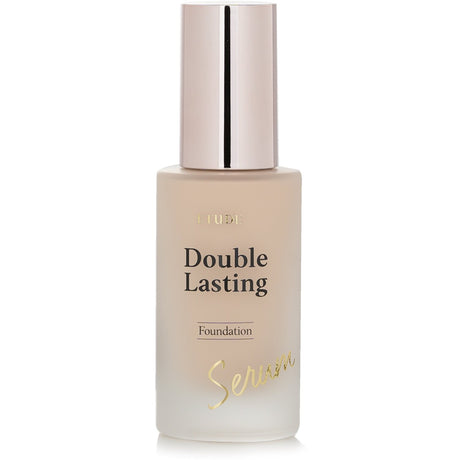 Etude House Double Lasting Serum Foundation SPF 27 in #17N1 Neutral Vanilla, offering hydration and a radiant, lasting glow.