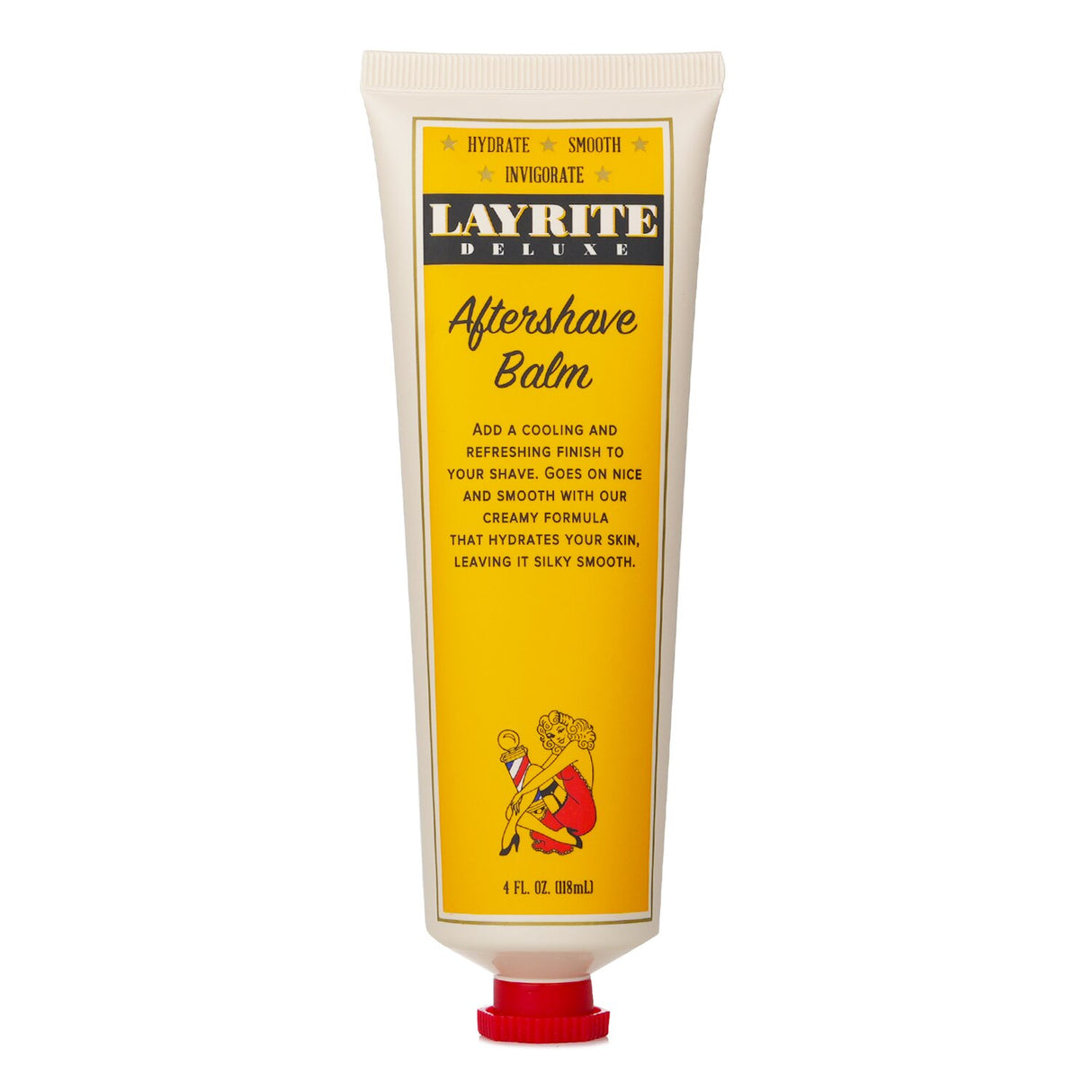 Layrite Aftershave Balm in a 118ml bottle, soothes irritations, hydrates skin, and offers a subtle masculine scent.