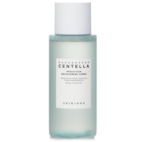 Hydrating toner with Hyalu-Cica blend, AHA, and Centella for brightening and gentle exfoliation, suitable for all skin types.