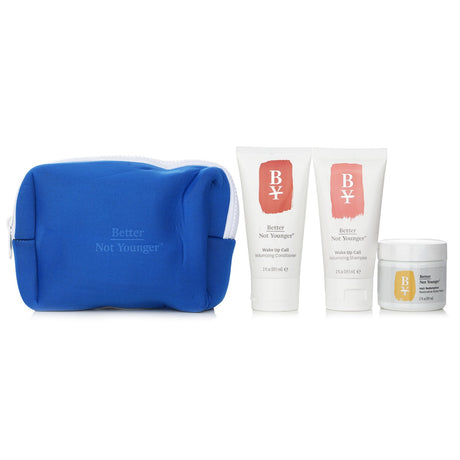 Travel-friendly Volume + Strength Minis Discovery Kit featuring volumizing shampoo, conditioner, and restorative hair masque.