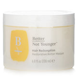 Restorative hair masque with five plant-based butters for hydration, shine, and frizz control, suitable for all hair types.