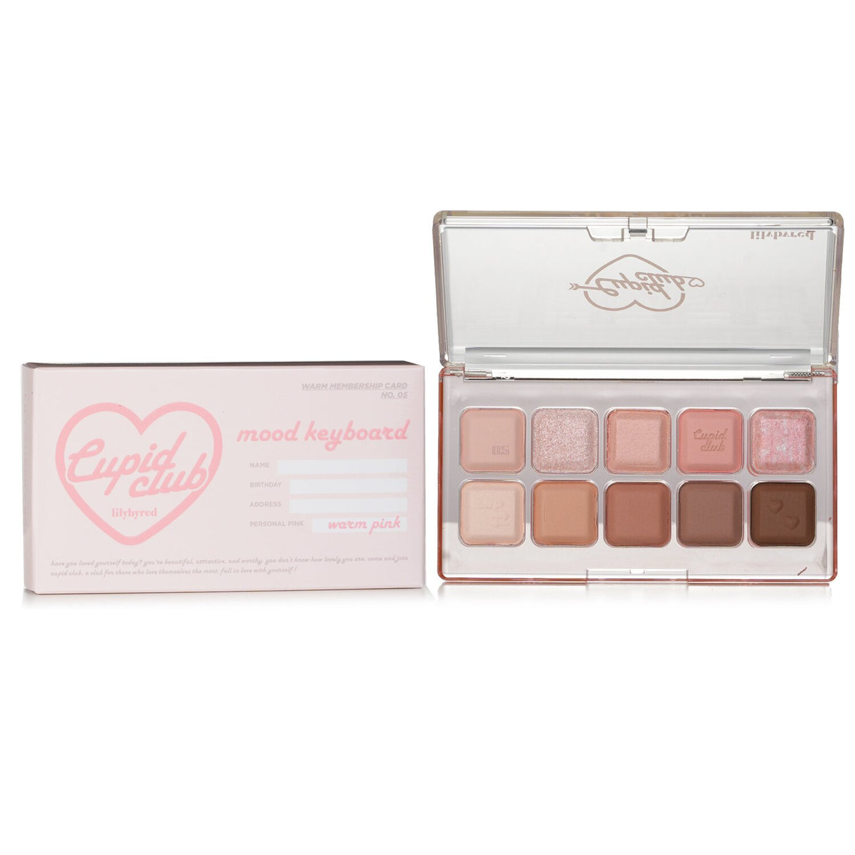 Lilybyred Mood Keyboard #05 Warm Pink palette featuring 10 versatile shades in a jelly texture for vibrant, blendable looks.