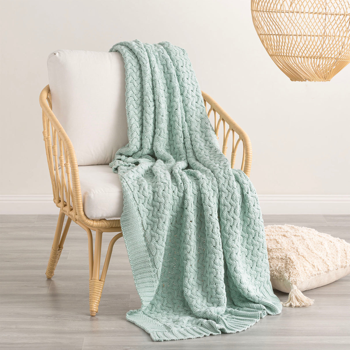 Renee Taylor Lenni 100% Cotton Knitted Throw 130 x 170cms Starlight