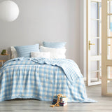 Gingham Washed Cotton Revesible Textured Blanket Single/Double French Blue