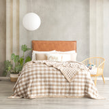 Gingham Washed Cotton Yarn Dyed Revesible Textured Blanket Queen/King Tan