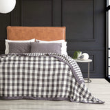 Gingham Washed Cotton Yarn Dyed Revesible Textured Blanket Queen/King Ash