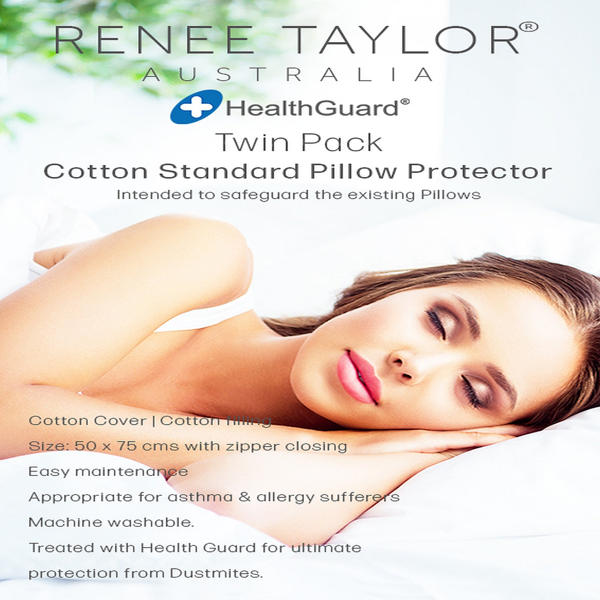 Renee Taylor Twin Pack All Cotton Standard Pillow Protector