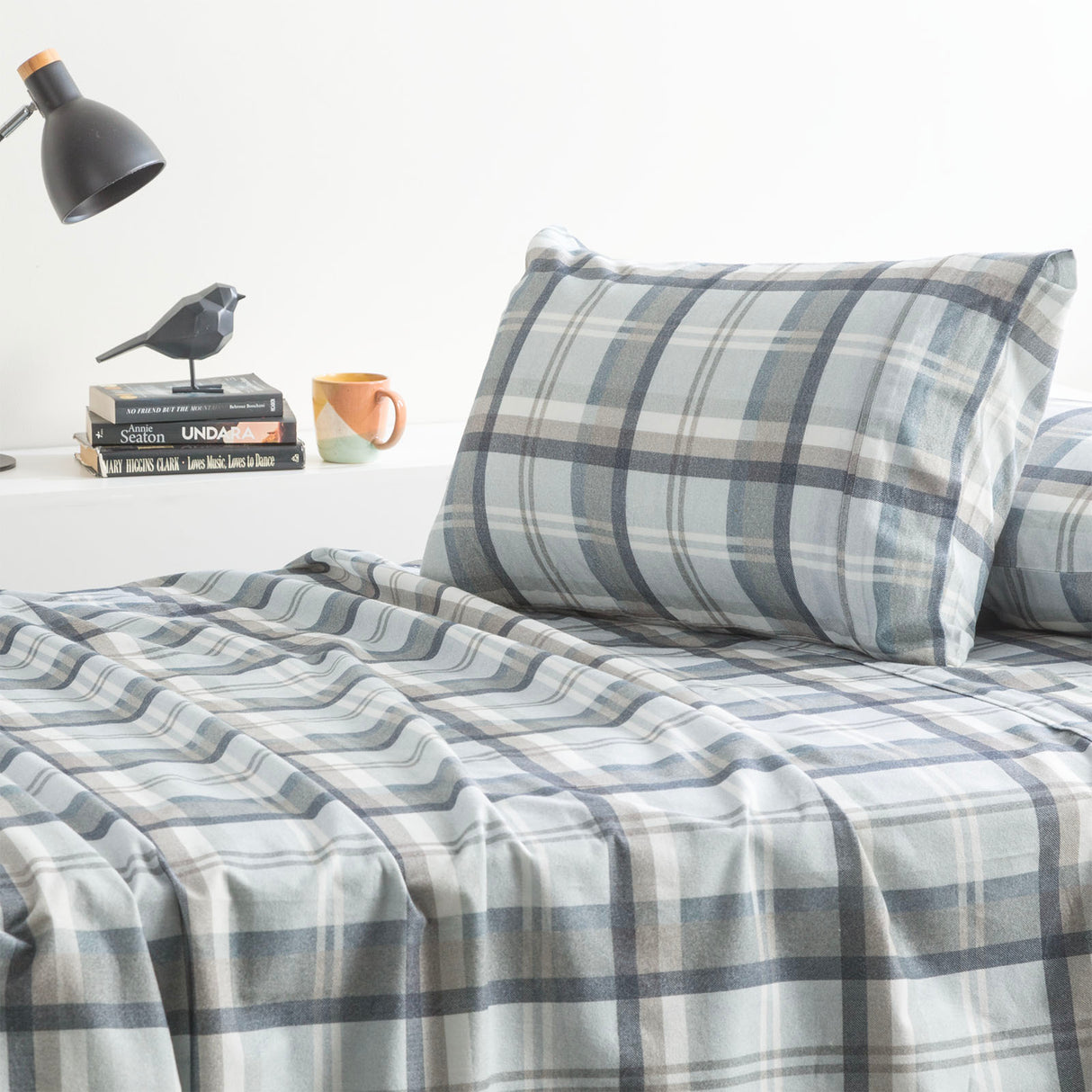 Egyptian Cotton Flannelette Sheet Set Mega King Heathered Plaid