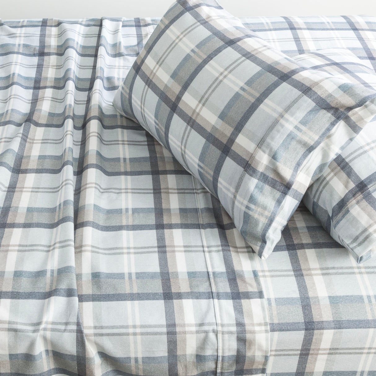 Egyptian Cotton Flannelette Sheet Set Mega Queen Heathered Plaid