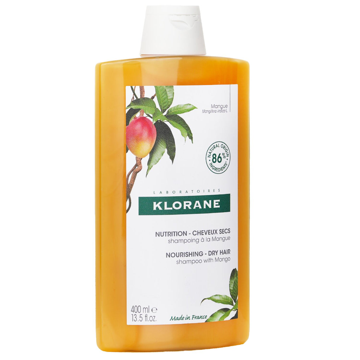 Klorane Mango Shampoo, 400ml - Nourishing formula for dry hair, enriched with natural mango butter for hydration and shine.