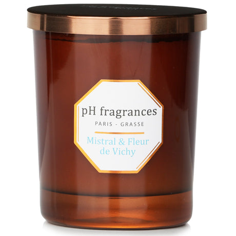 Scented candle featuring floral and breezy notes, elegantly packaged for a calming ambiance and long-lasting fragrance.