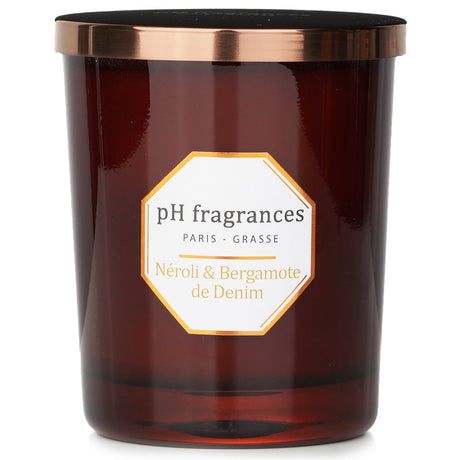 Neroli & Bergamote De Denim scented candle in a sleek 180g container, promoting relaxation and elegance in any space.