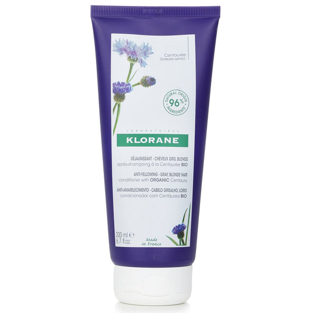 Klorane conditioner with organic centaury revitalizes gray or blonde hair, neutralizing yellow tones and enhancing shine.