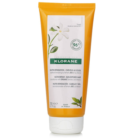 Klorane Conditioner with Organic Tamanu and Monoi, 200ml, nourishes and repairs sun-exposed hair with a biodegradable formula.