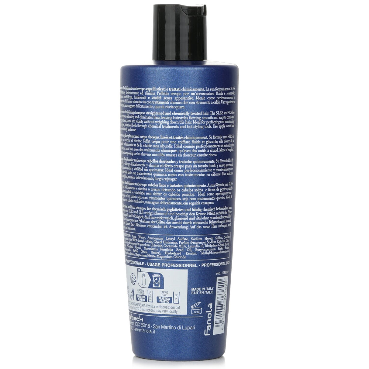 Fanola Keraterm Anti-Frizz Shampoo in 300ml bottle for smooth, frizz-free hair with Shea Butter and Keratin infusion.