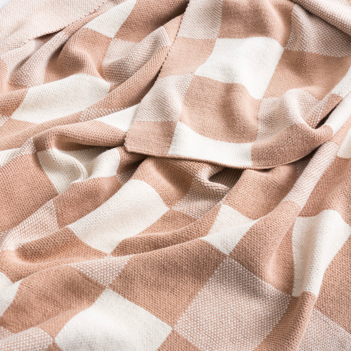 Renee Taylor Newport Checkered Cotton Knitted Throw 130 x 170cms Tan