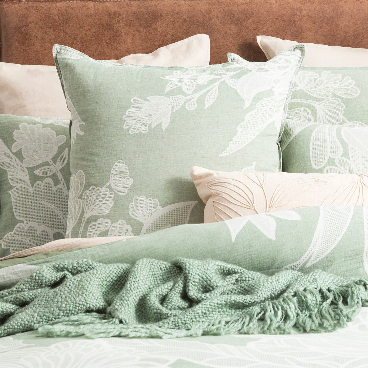 Renee Taylor Bentley Cotton Jacquard Quilt cover set King Sage Green