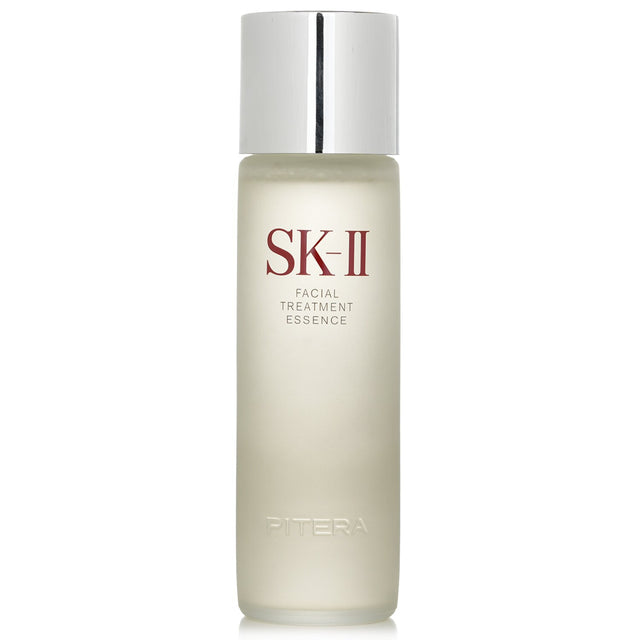 Travel-sized SK II Facial Treatment Essence, 230ml, revitalizes skin with Pitera™ for hydration, radiance, and smoothness.