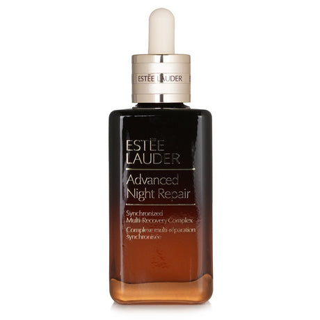 Advanced Night Repair serum in a sleek 100ml bottle, promoting radiant, plumped skin with antioxidant protection.