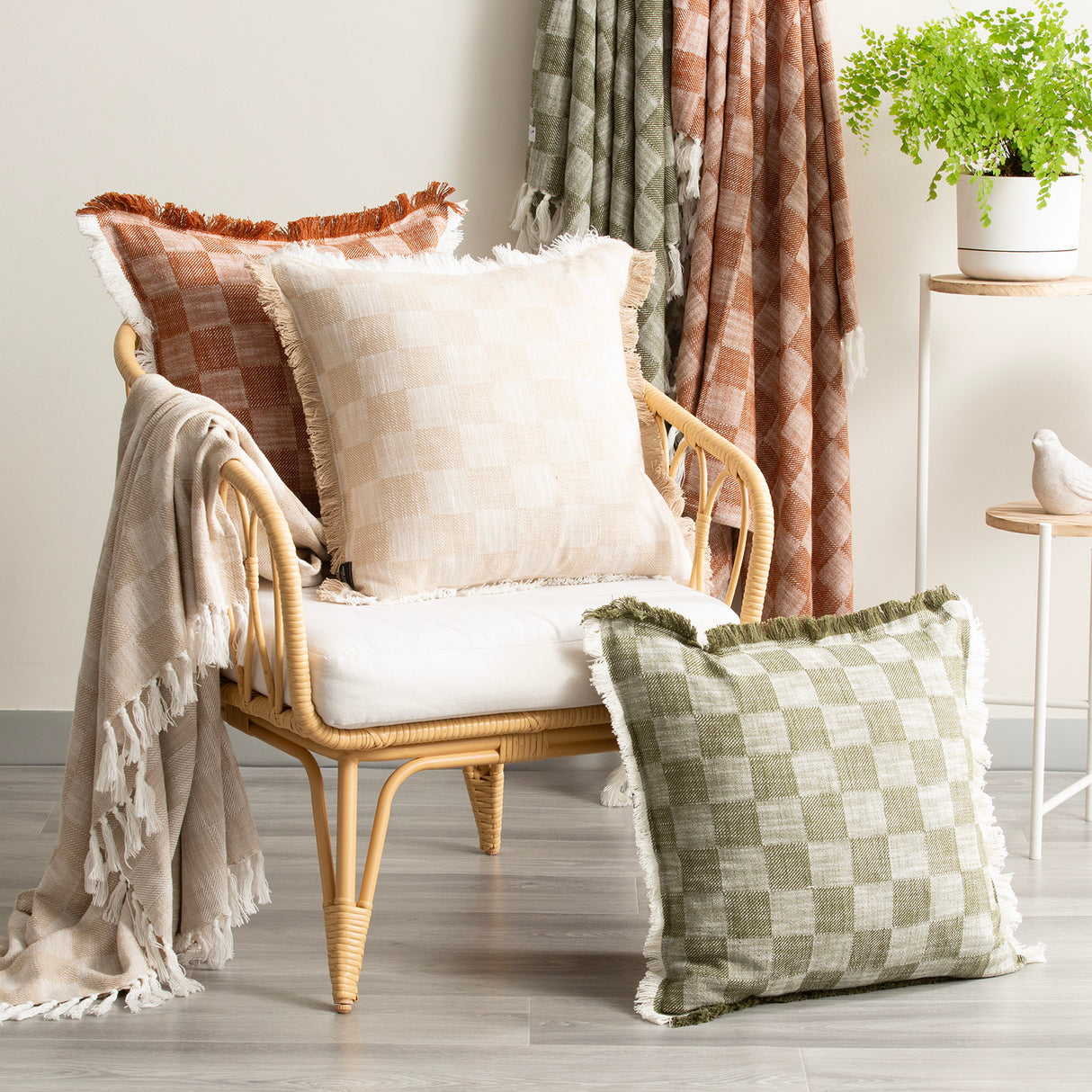 Noah Checkered Cushion Twin Pack 50 x 50cms Feather Fill - Nude